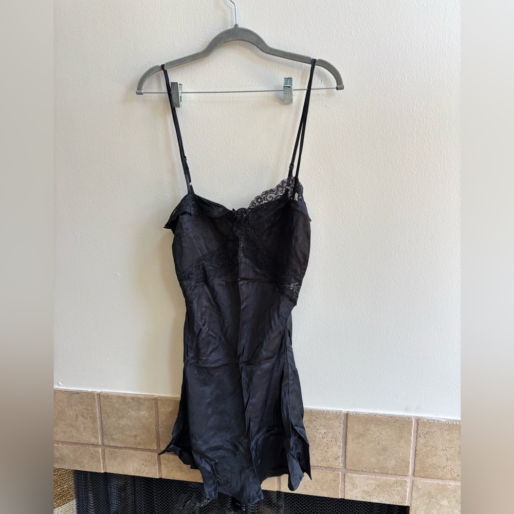 Nasty Gal Black Satin Lace Chemise